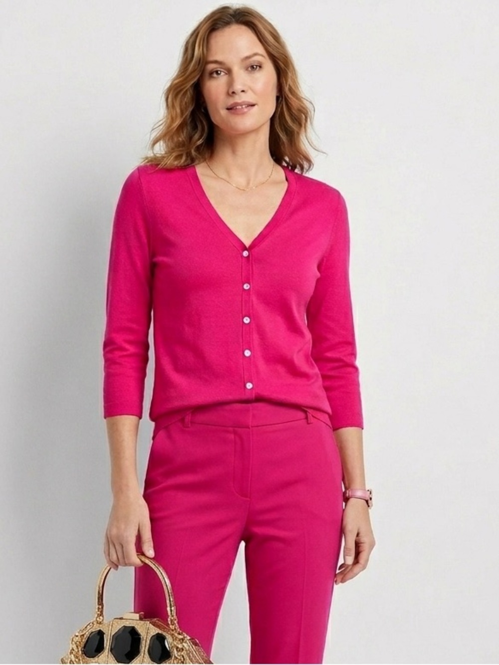 Talbots 100% Cotton Button Up Lightweight Cardigan Top Medium Barbie Pink